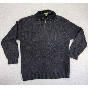 Eddie Bauer Sweater Mens XXL Heavy Knit Ribbed Cotton‎ Quarter Zip Dark Gray